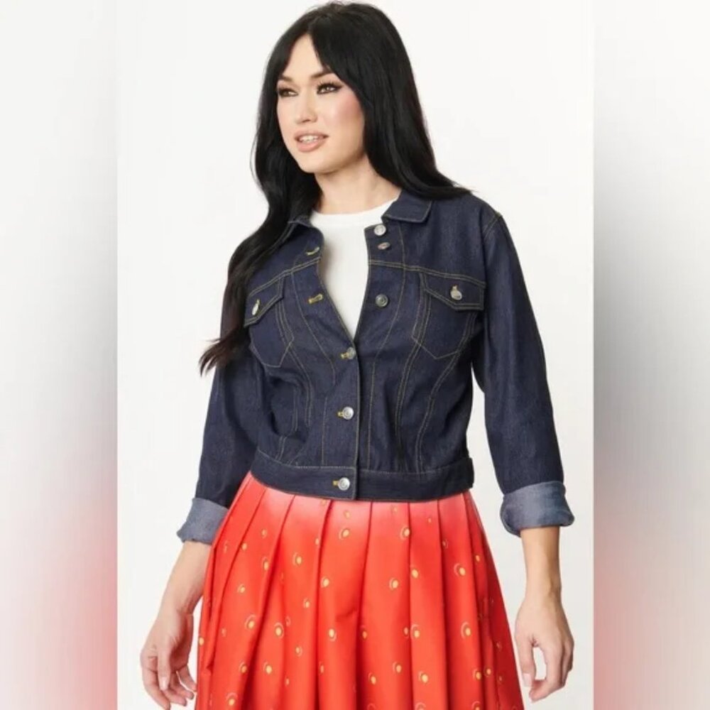 NWT S 4 Unique Vintage Dark Blue Rhythm & Blues Denim Jacket